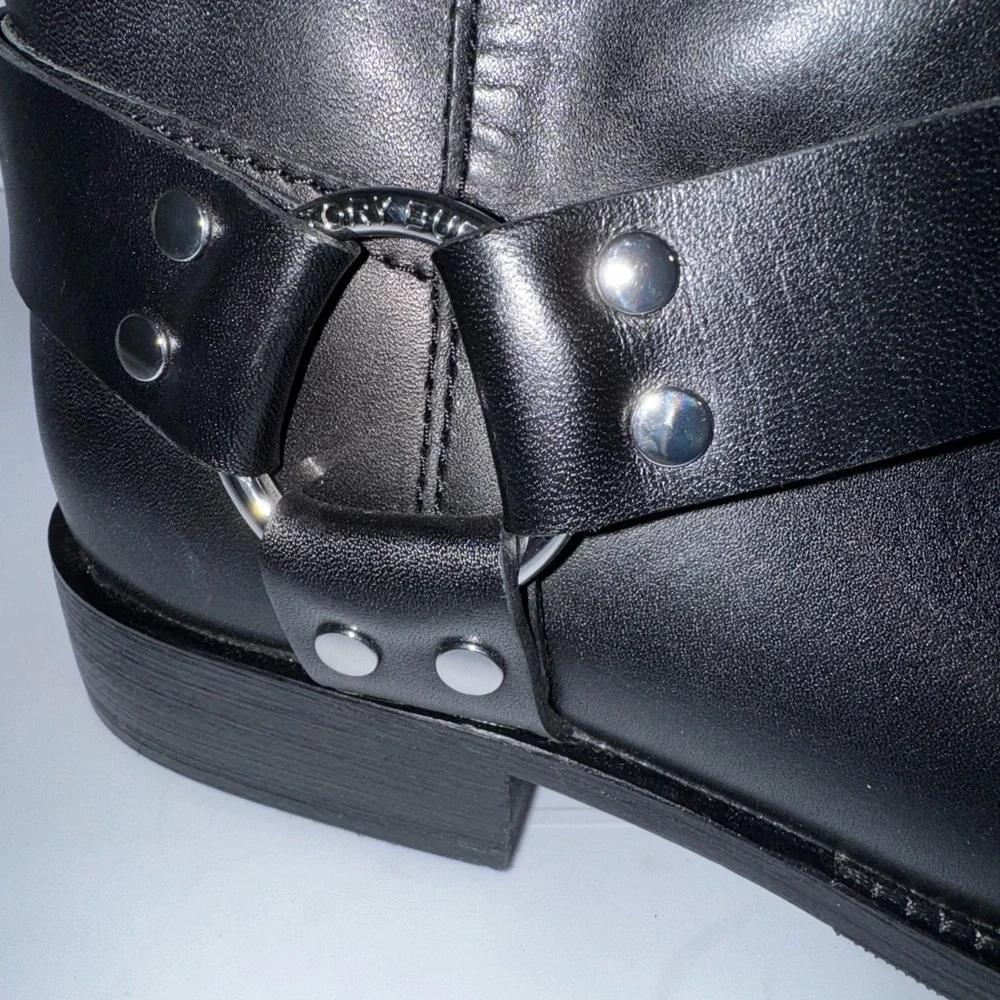 Tory Burch Double T Black Leather Moto  Boots 8